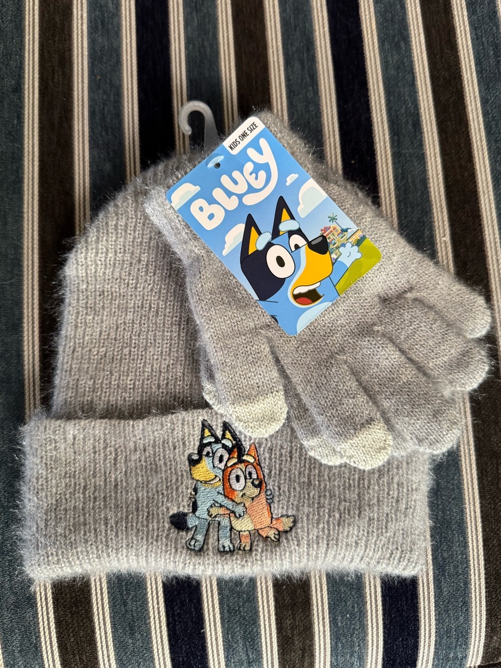 Bluey Kids Grey Beanie and Gloves Set NWT